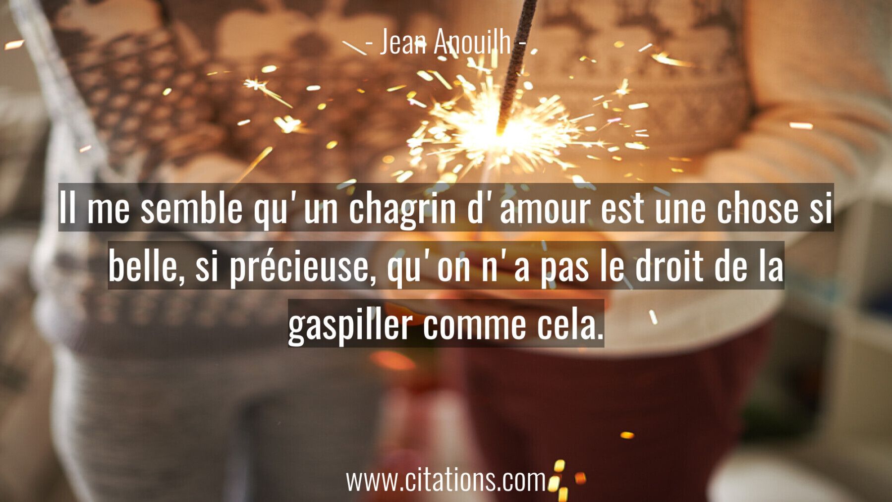 Il me semble qu'un chagrin d'amour est une chose si belle, si précieuse, qu'on n'a pas le droit de la gaspiller comme ce...
