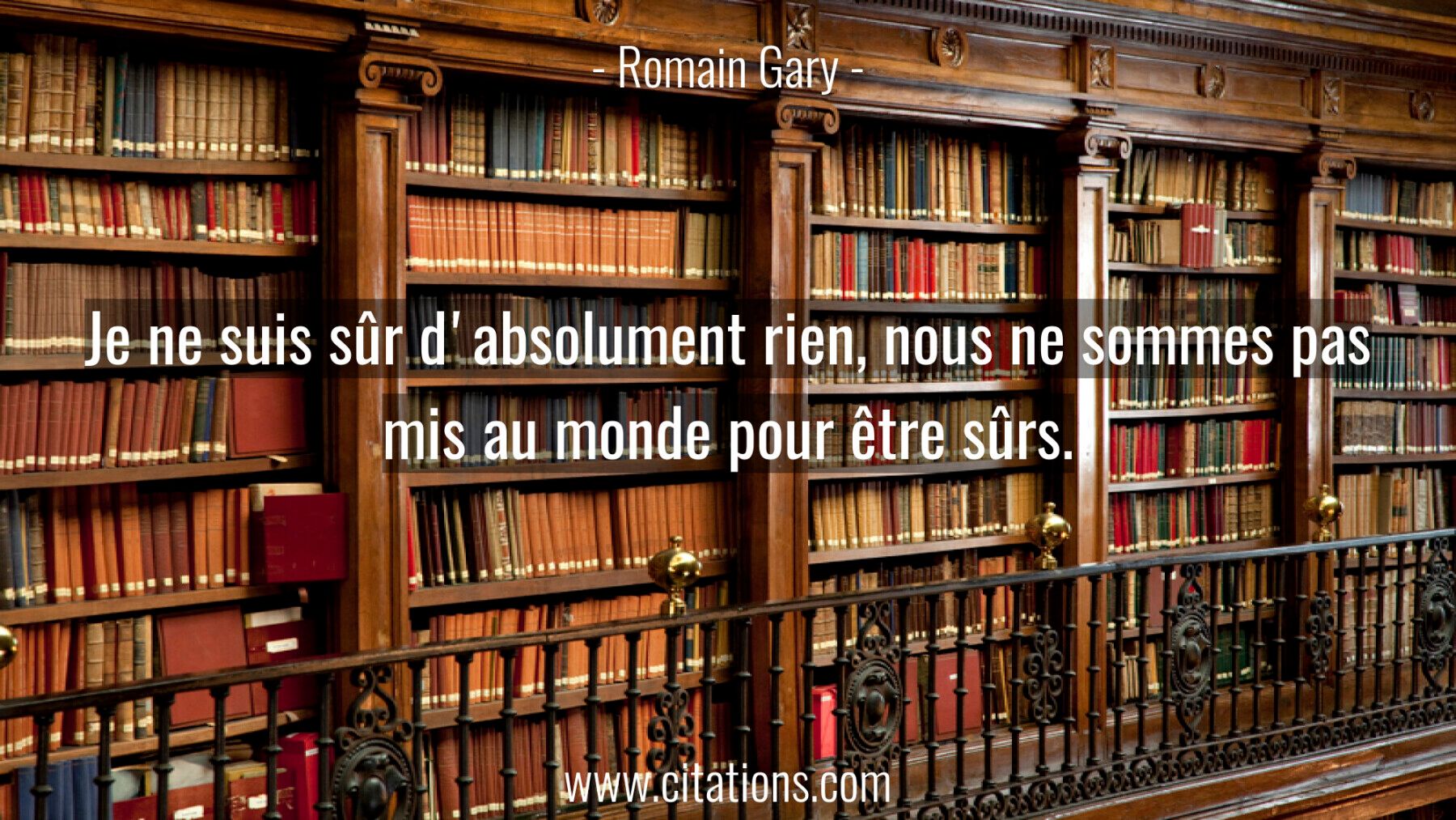 Je ne suis sûr d'absolument rien, nous ne sommes pas mis au monde pour être sûrs.