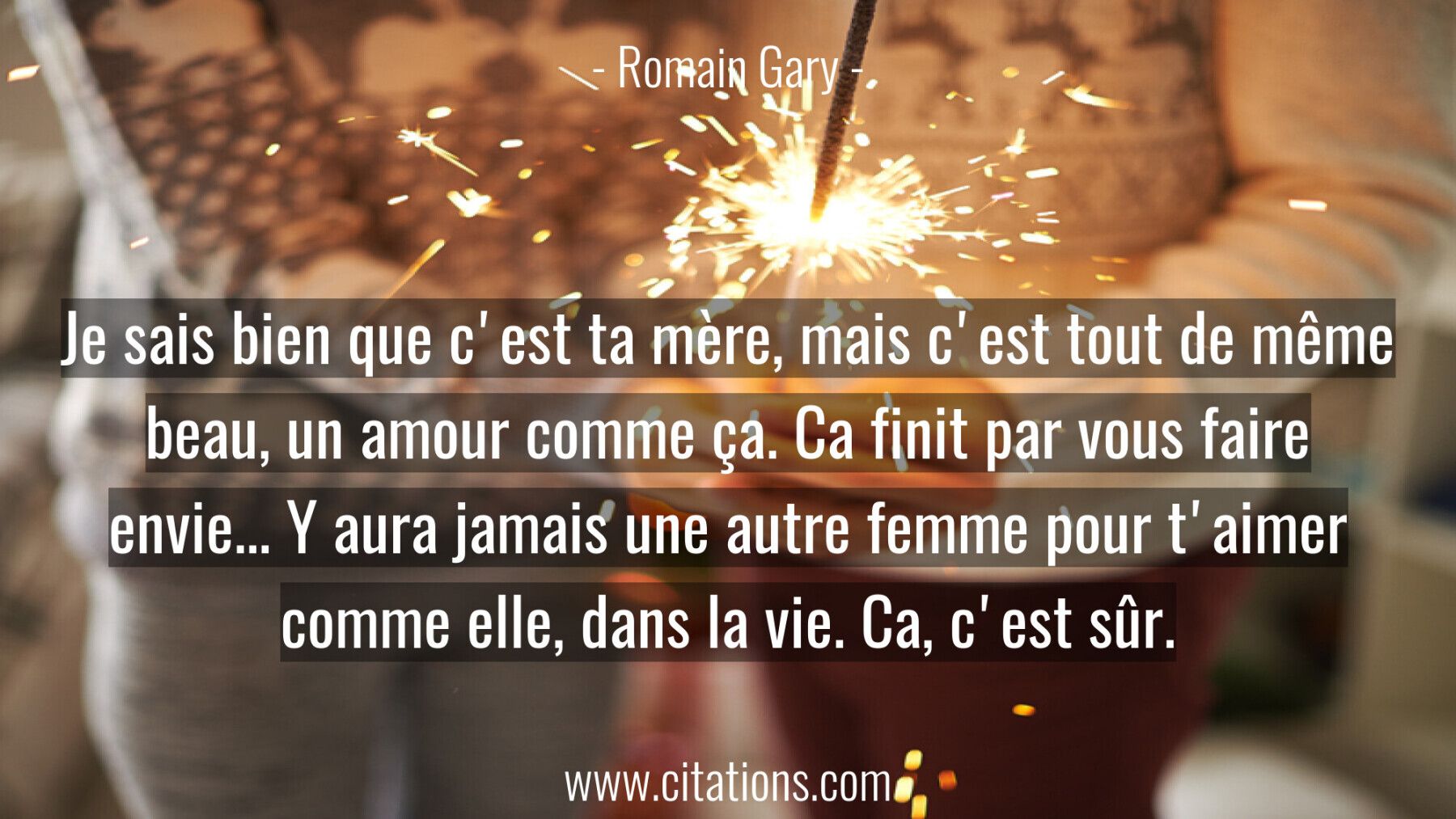 Je sais bien que c'est ta mère, mais c'est tout de même beau, un amour comme ça. Ca finit par vous faire envie... Y aura...