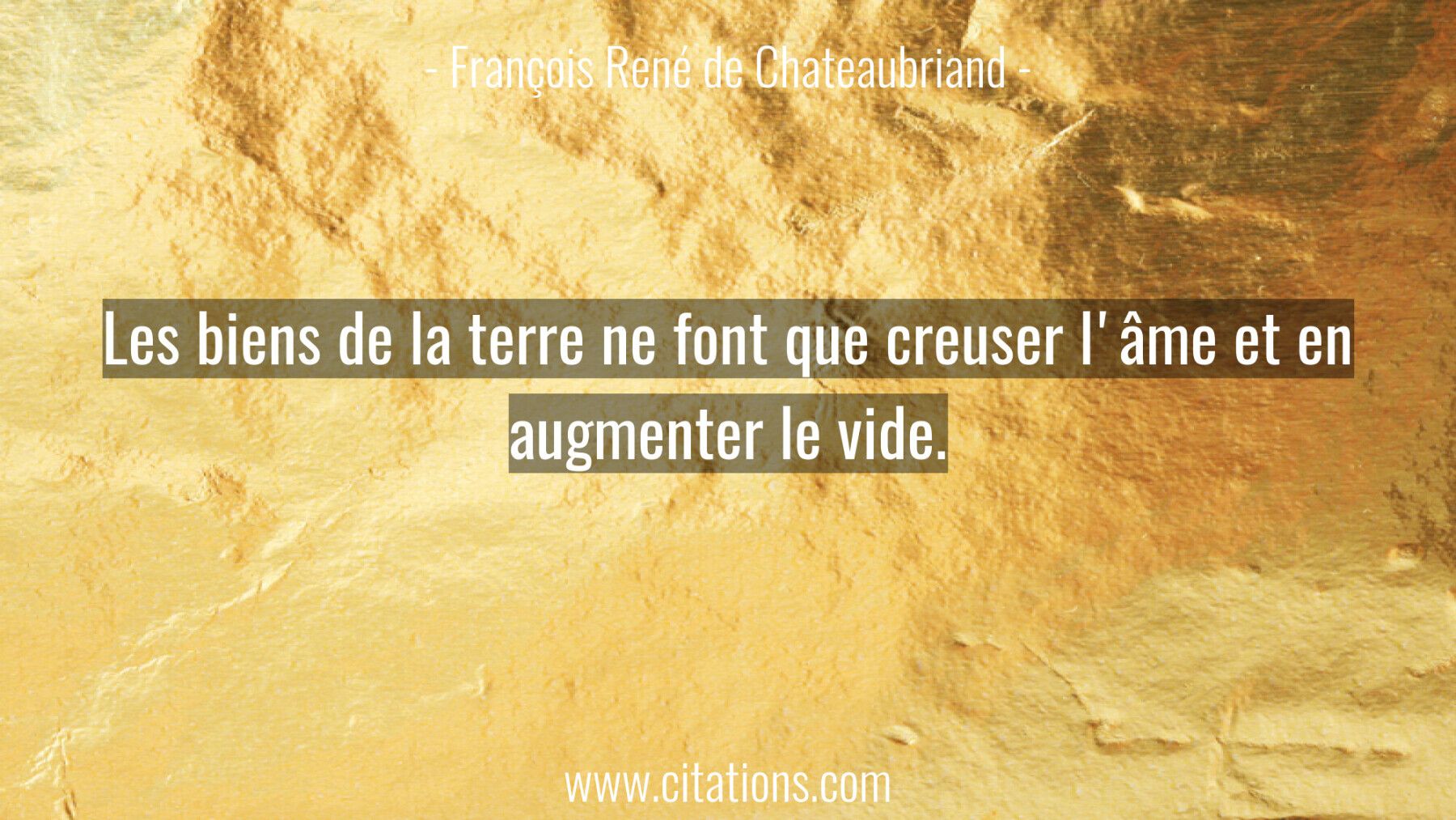 Les biens de la terre ne font que creuser l'âme et en augmenter le vide.