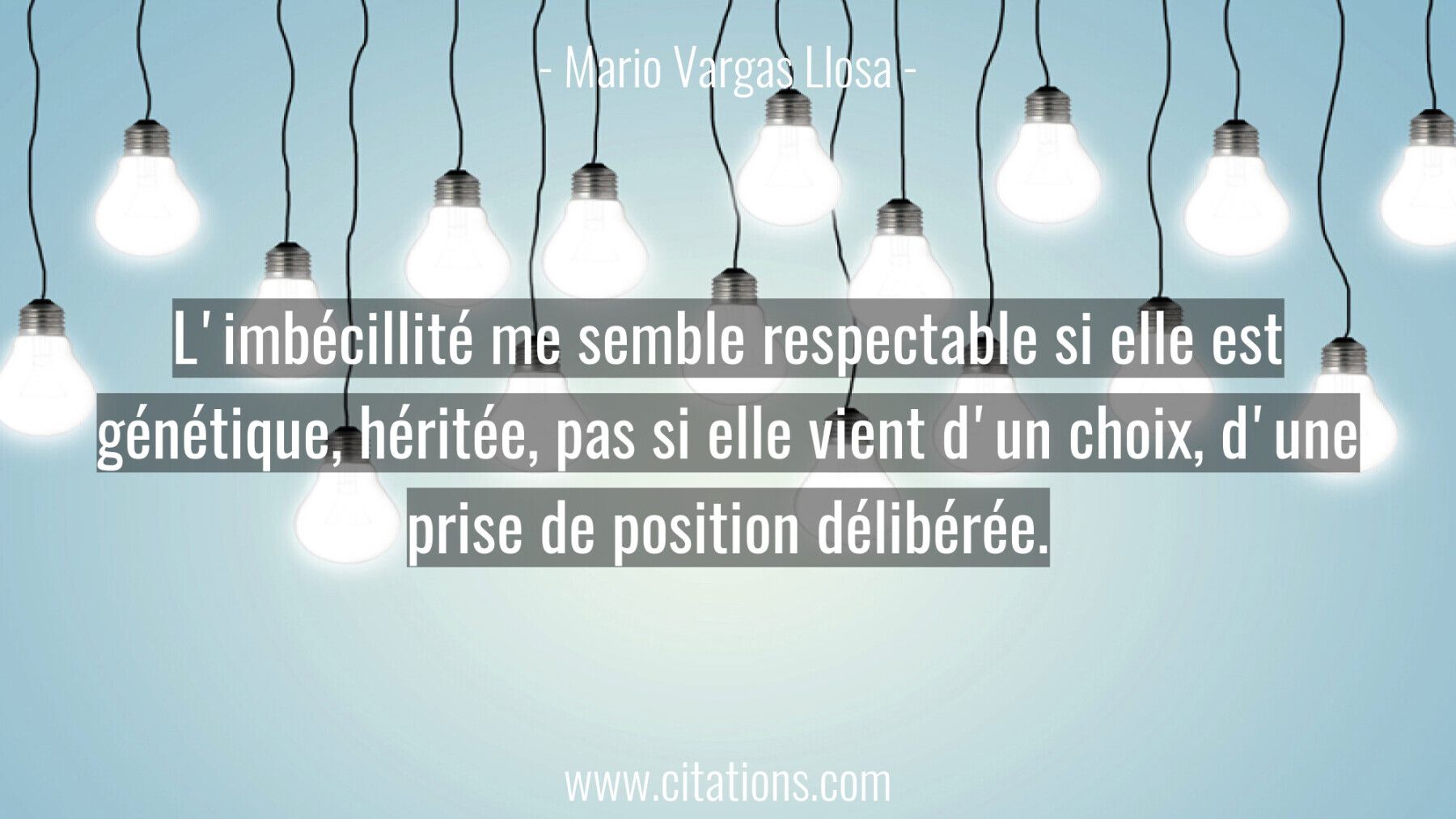 L'imbécillité me semble respectable si elle est génétique, héritée, pas si elle vient d'un choix, d'une prise de positio...