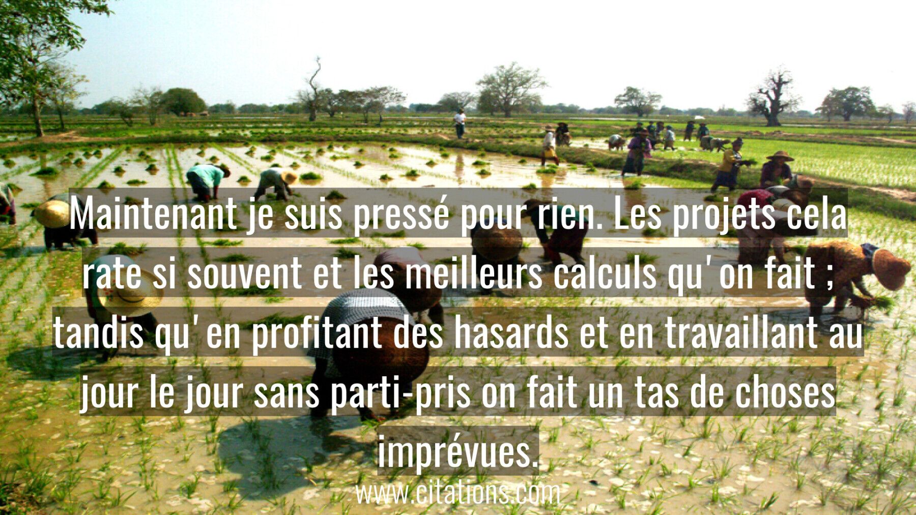 Maintenant je suis pressé pour rien. Les projets cela rate si souvent et les meilleurs calculs qu'on fait ; tandis qu'en...