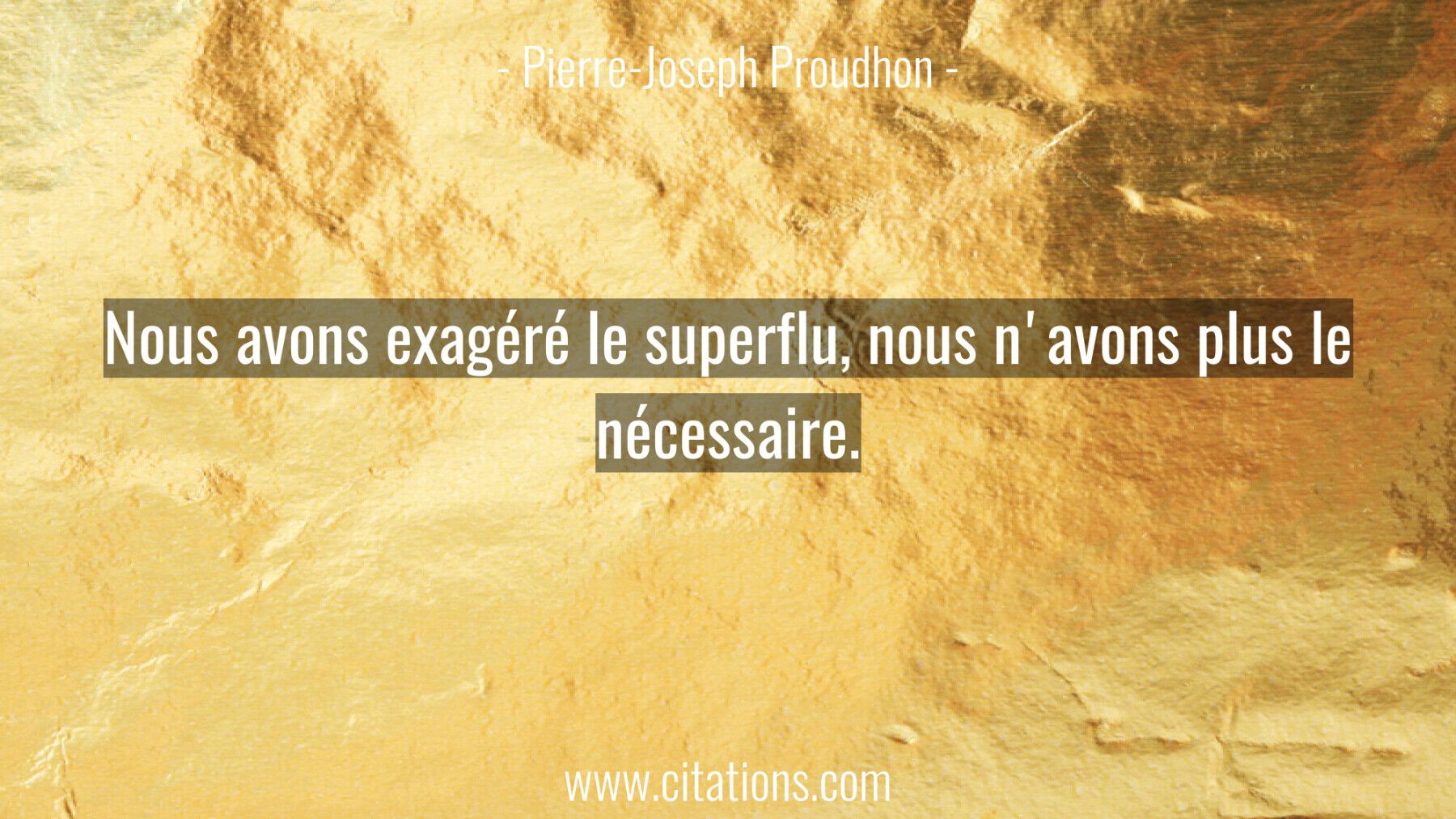 Nous avons exagéré le superflu, nous n'avons plus le nécessaire.