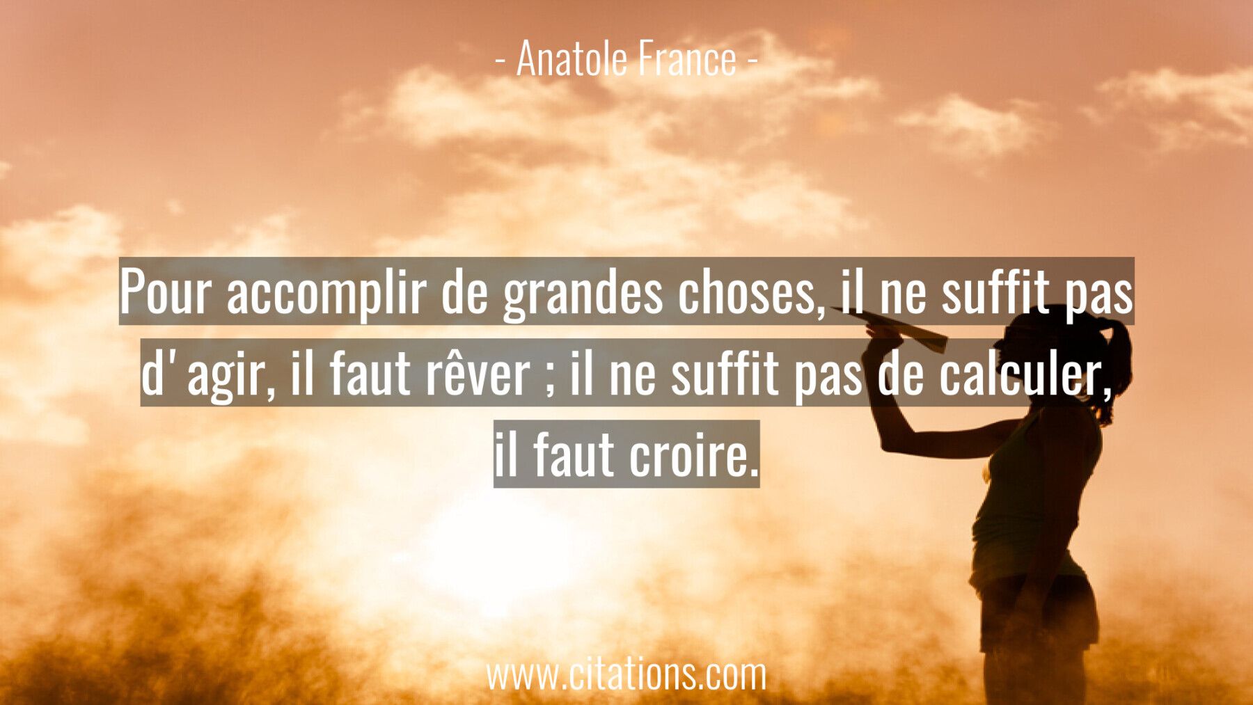 Pour accomplir de grandes choses, il ne suffit pas d'agir,