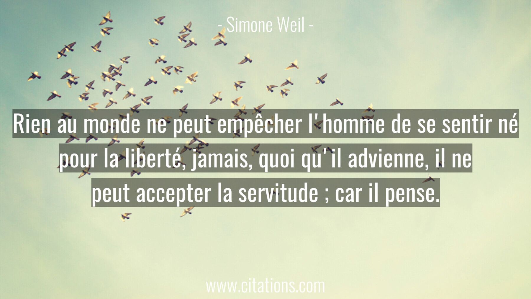 Rien au monde ne peut empêcher l'homme de se sentir né pour la liberté, jamais, quoi qu'il advienne, il ne peut accepter...