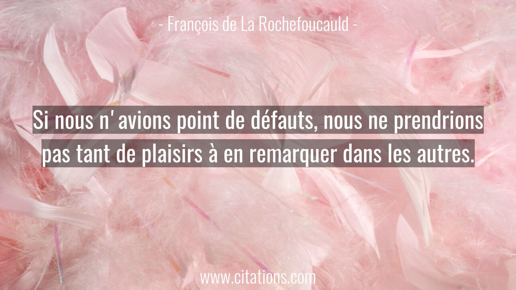 Si nous n'avions point de défauts, nous ne prendrions pas tant de plaisirs à en remarquer dans les autres.