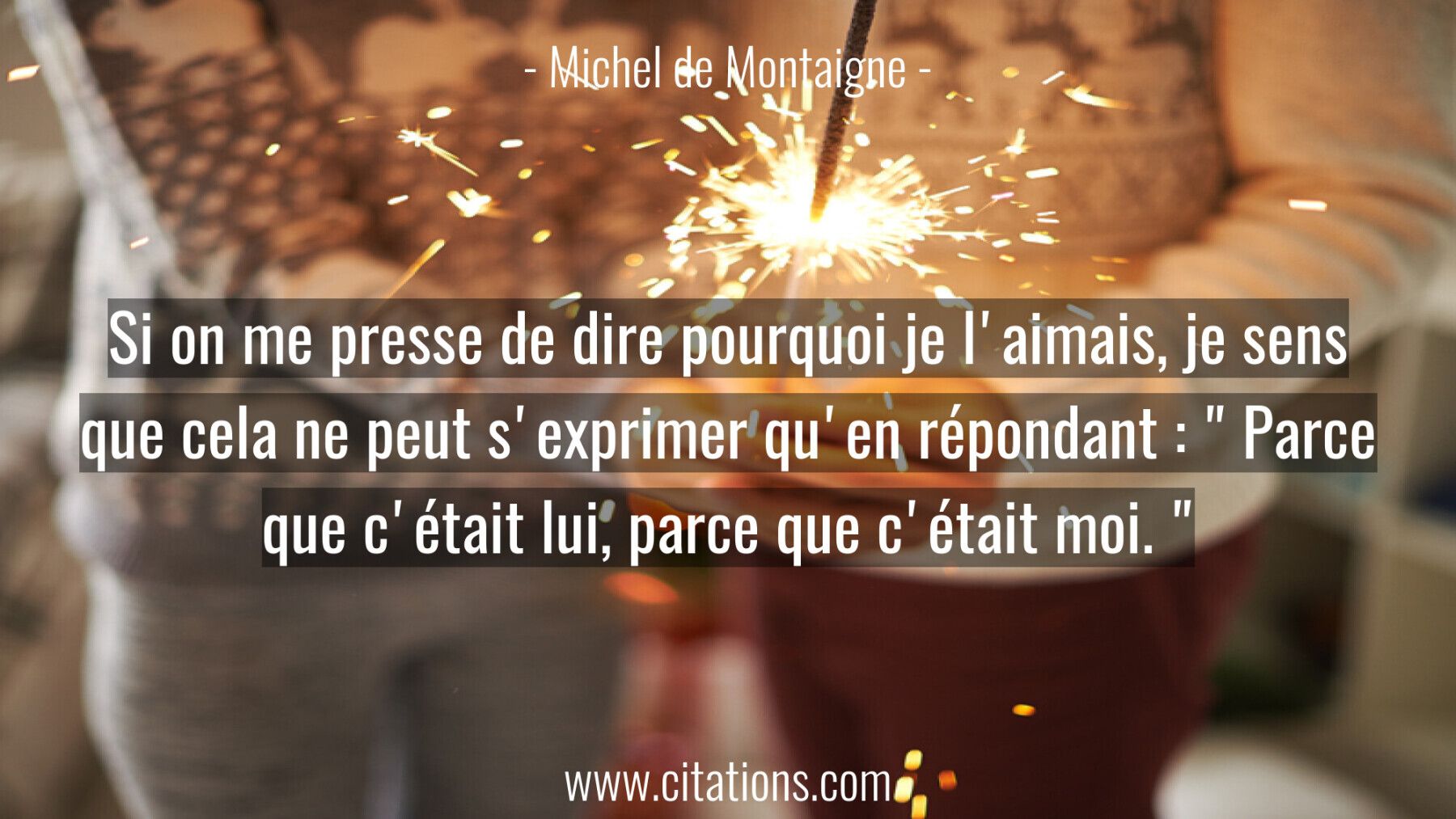 Si on me presse de dire pourquoi je l'aimais, je sens que cela ne peut s'exprimer qu'en répondant : " Parce que c'était...