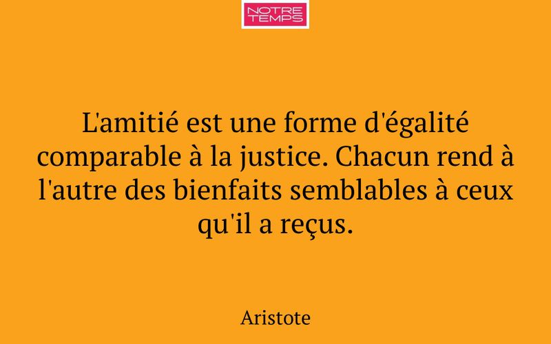 L'amitié est une forme d'égalité comparable à la justice. Chacun rend à l'autre des bienfaits semblables à ceux qu'il a reçus.
