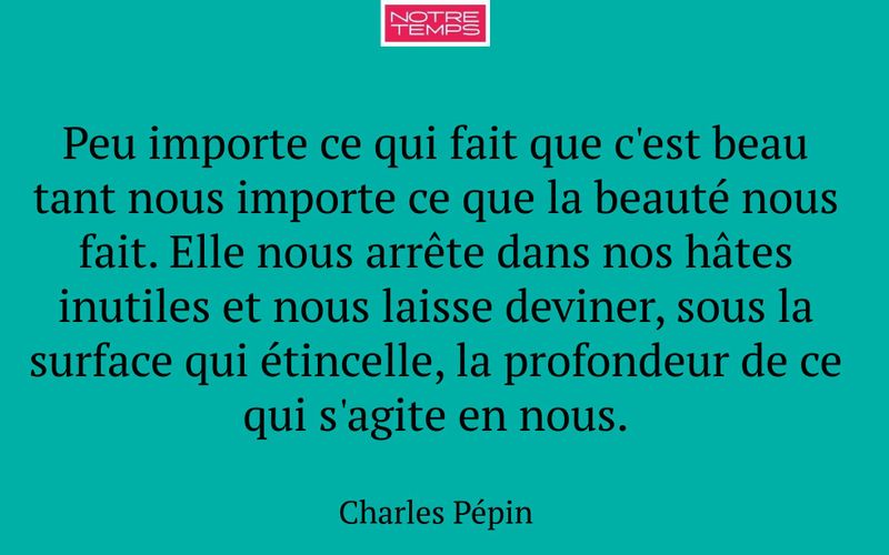 Peu importe ce qui fait que c'est beau tant nous importe ce que la beauté nous fait. Elle nous arrête dans nos hâtes inutiles et nous laisse deviner, sous la surface qui étincelle, la profondeur de ce qui s'agite en nous.