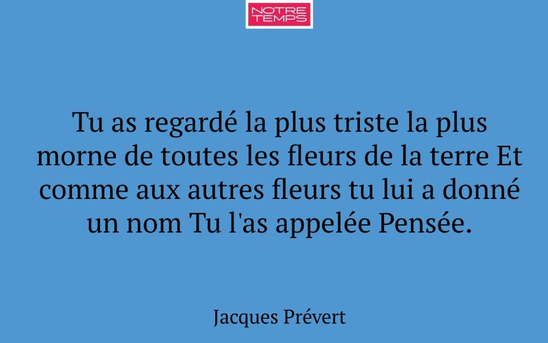 Tu as regardé la plus triste la plus morne de toutes les fleurs de la terre Et comme aux autres fleurs tu lui a donné un nom Tu l'as appelée Pensée.
